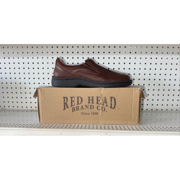 RedHead Marston Mens Leather Slip On Casual Loafers Shoes Size 9.5 WIDE Brown - Picture 1 of 9